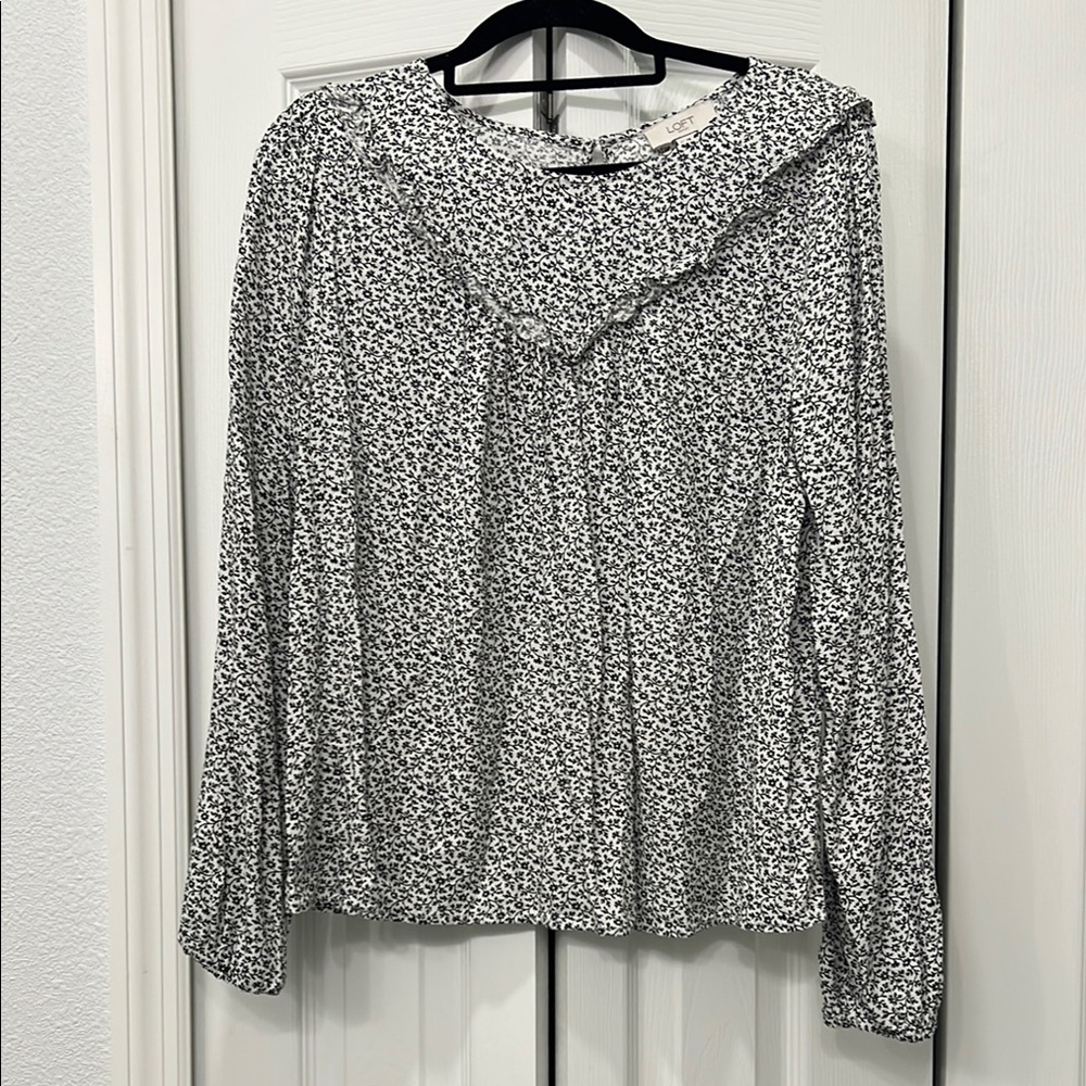 LOFT Black and White Patterned Blouse